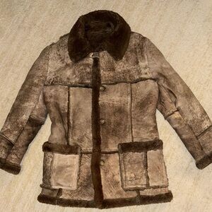 Shearling Sheepskin Coat Vintage Brown Rancher Marlboro Western